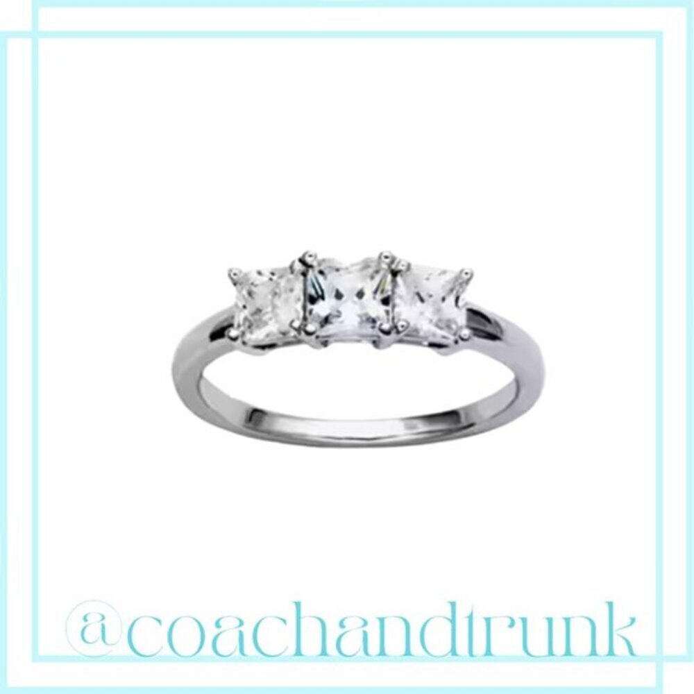 STERLING 3 PRINCESS CUT STONES PAST PRESENT FUTURE RING EXCELLENT REFRACTION NWT